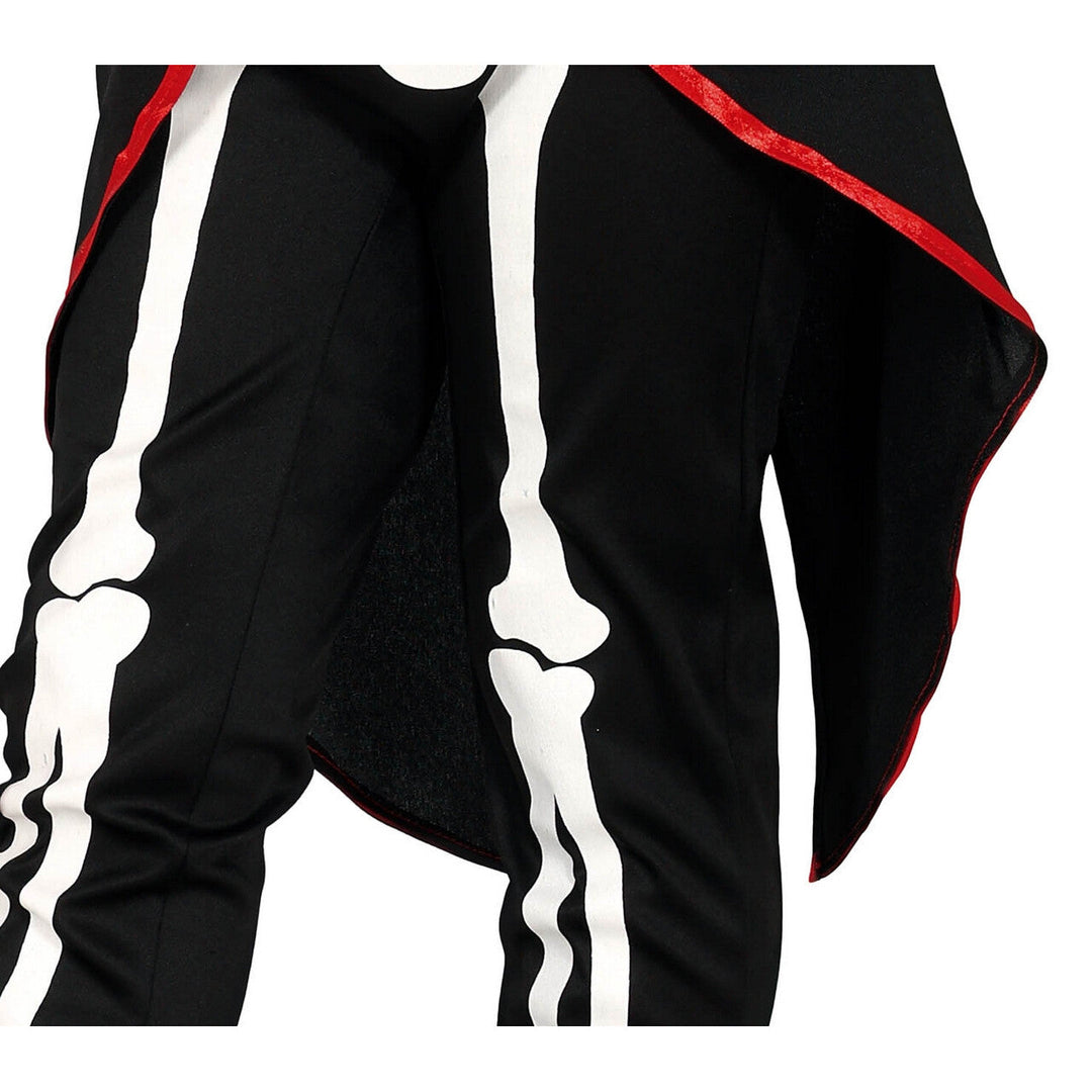Jungen Skelett Kostüm Schwarz Rot | Elegantes Halloween Kostüm mit Knochen-Print, Frack und Zylinder für Mottoparty