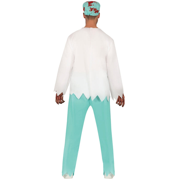 Herren Zombie Chirurg Kostüm Blau | Blutiges Halloween Kostüm mit Jacke, Skelett-Shirt, Hose, OP-Mütze und Maske