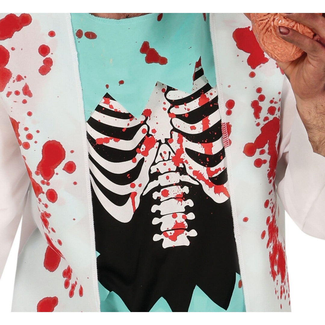 Herren Zombie Chirurg Kostüm Blau | Blutiges Halloween Kostüm mit Jacke, Skelett-Shirt, Hose, OP-Mütze und Maske