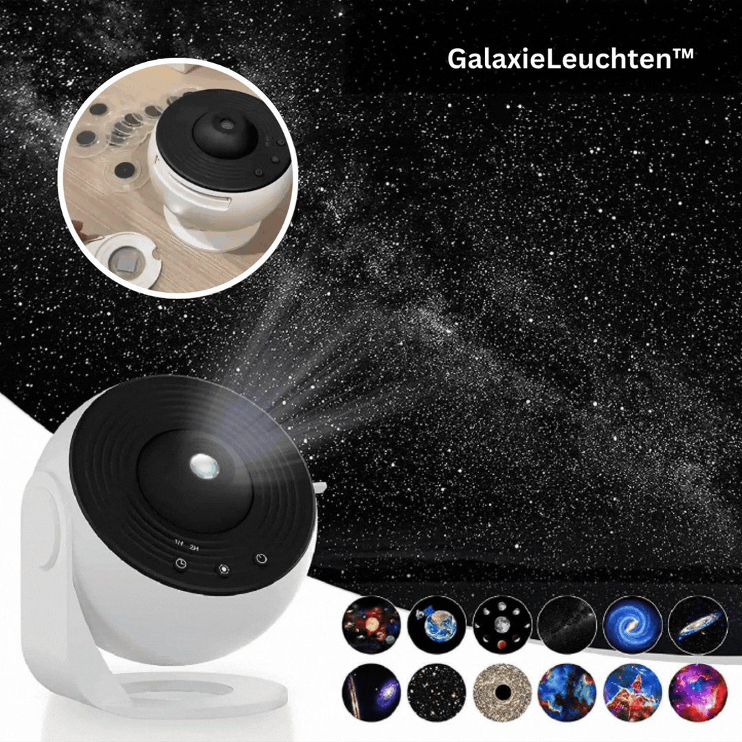 GalaxyGlow starry sky projector with 13 HD motifs | quiet galaxy lamp &amp; ambient light | adjustable focus, timer, USB 5V™ starry sky projector