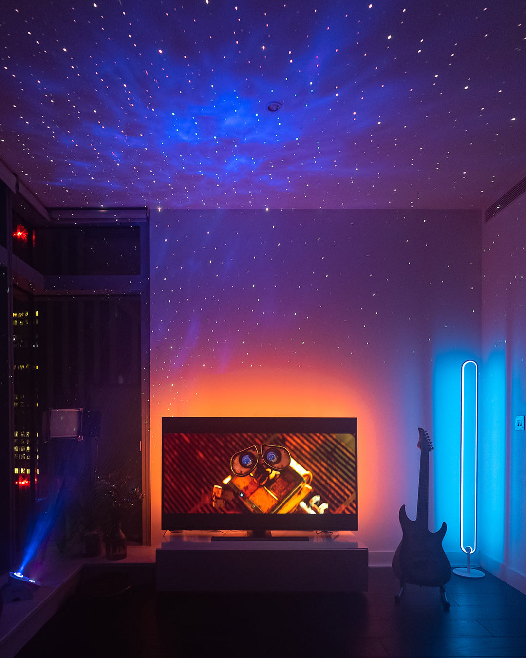 Galaxie Projektor | Sternenhimmelprojektor mit Nebeleffekten, Laser-Sternen und Musiksteuerung für Partys und entspannte Abende