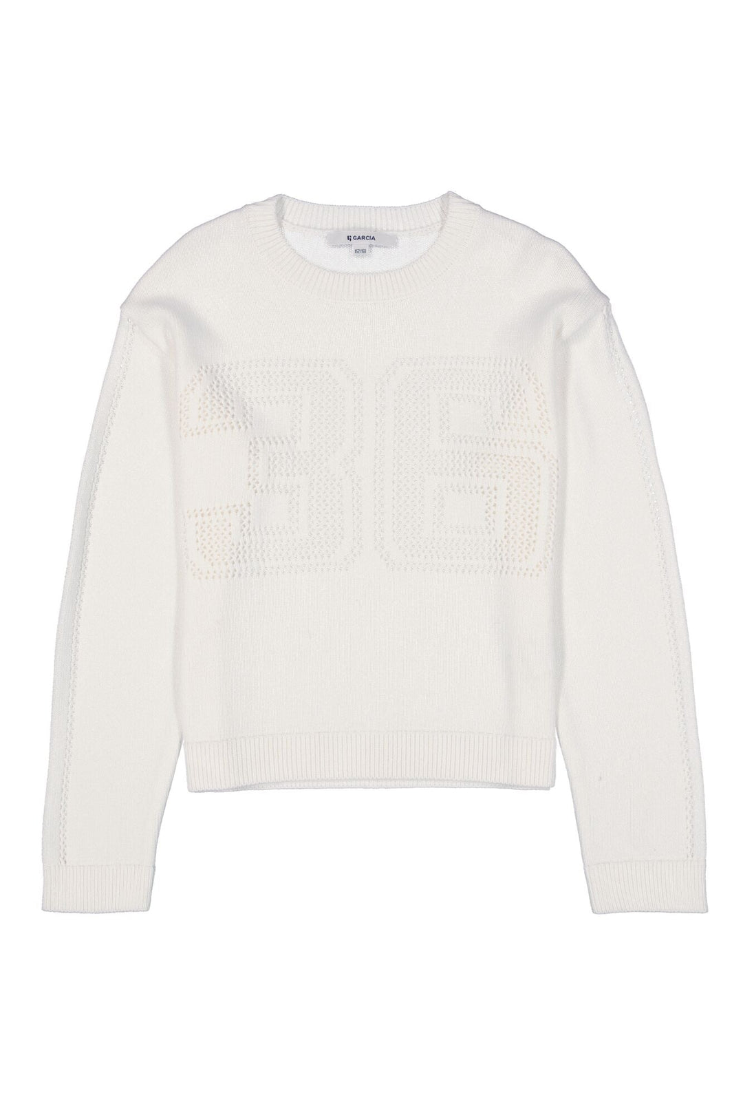 Mädchen Pullover Cremeweiß mit Ajourmuster | Locker geschnittener Strickpullover mit Rundhalsausschnitt und langen Ärmeln