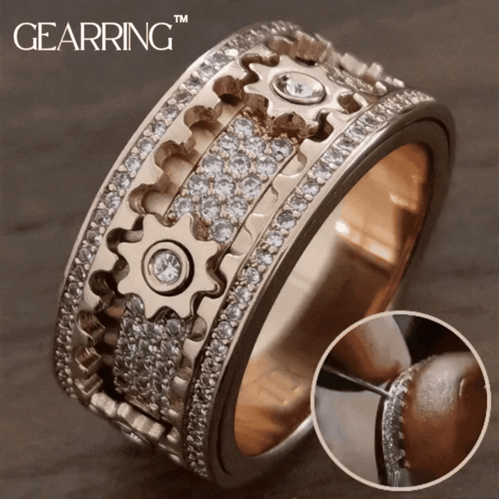 Fidget ring met draaiende tandwielen | Verstelbaar design | Chirurgisch RVS, hypoallergeen | Stil draaien voor focus | Zilver/Zwart
