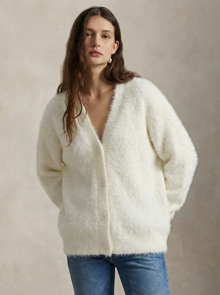 Damen Oversize Strickjacke aus Kunstkaschmir | Weiche warme Strickjacke mit lockerem Schnitt für Alltag, Zuhause und Layering