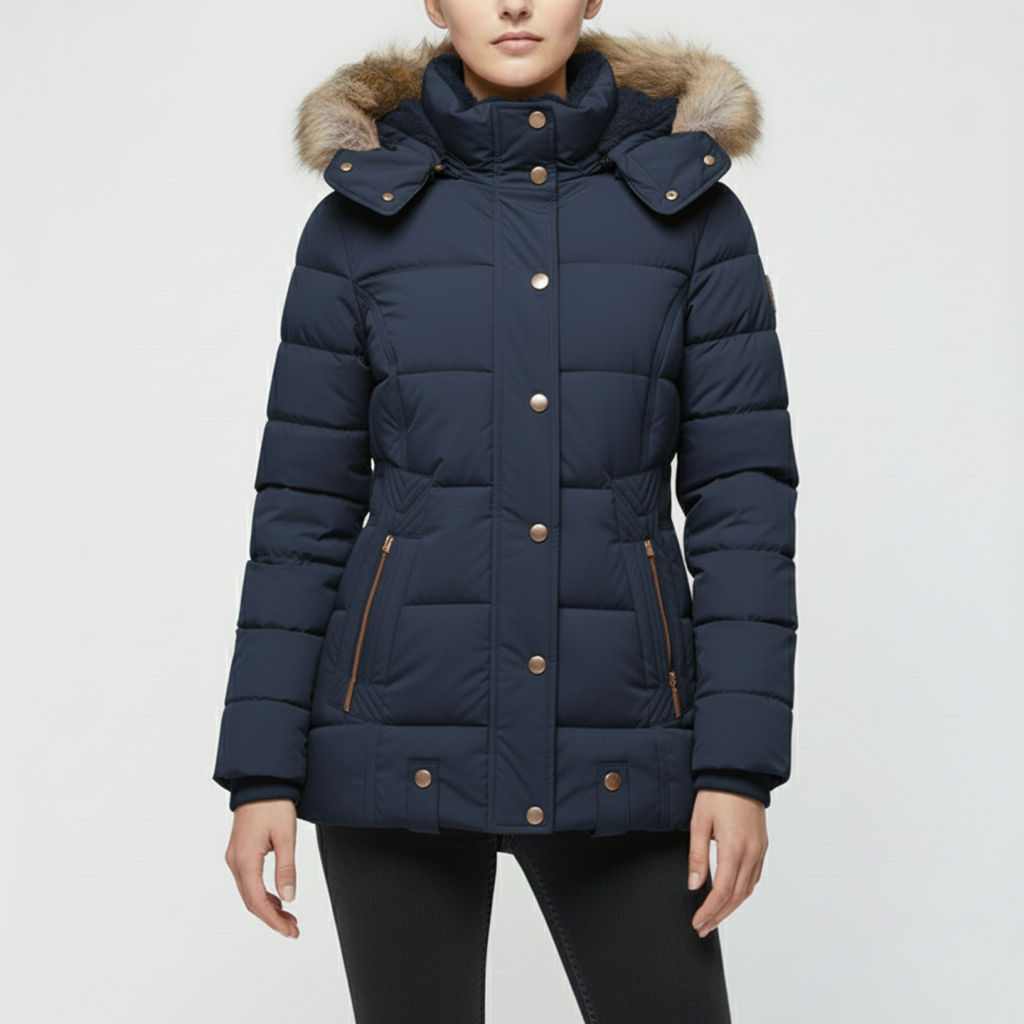 Damen Winterjacke mit Fellfutter | Gefütterte Langarm Jacke mit Kapuze, geradem Schnitt und praktischen Außentaschen
