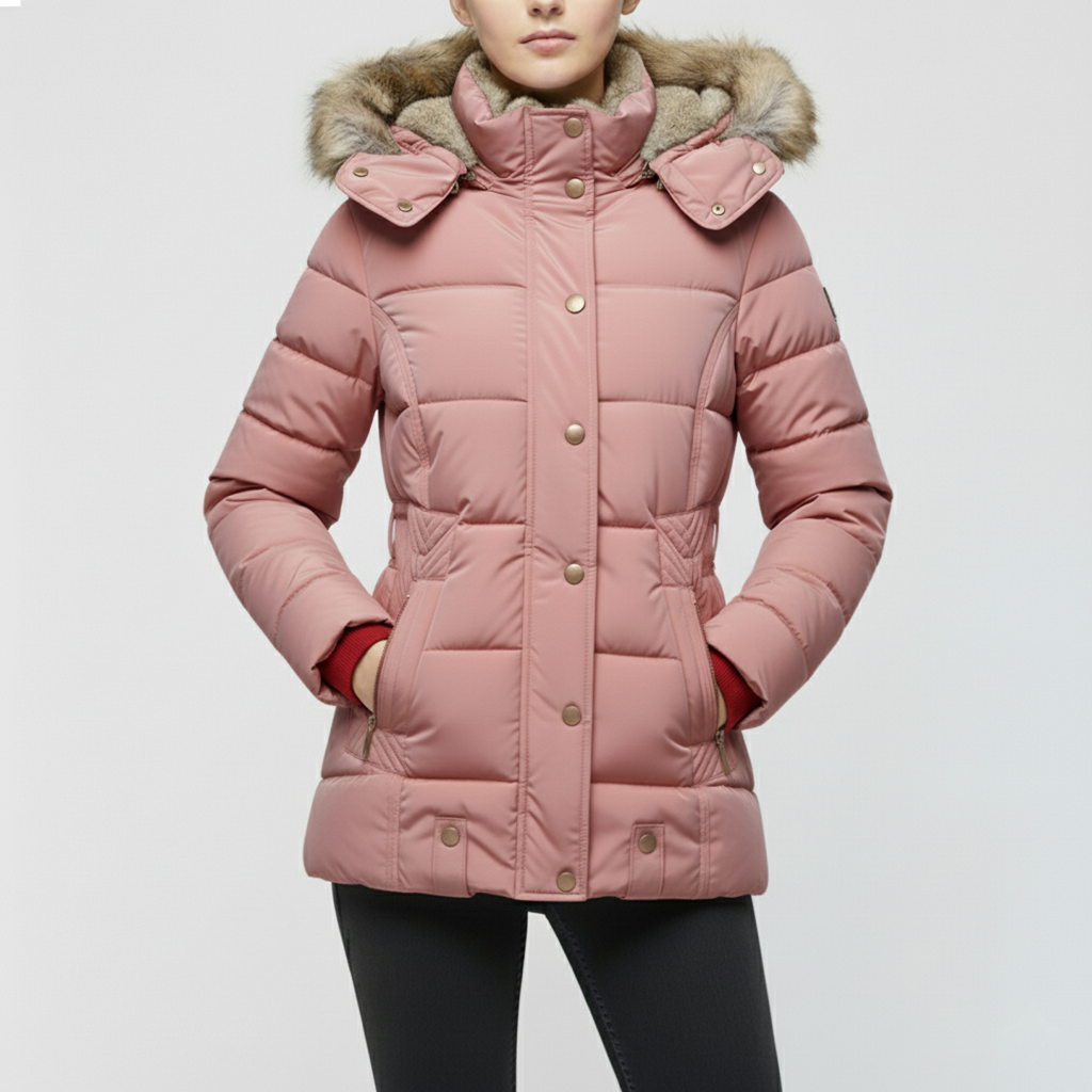 Damen Winterjacke mit Fellfutter | Gefütterte Langarm Jacke mit Kapuze, geradem Schnitt und praktischen Außentaschen