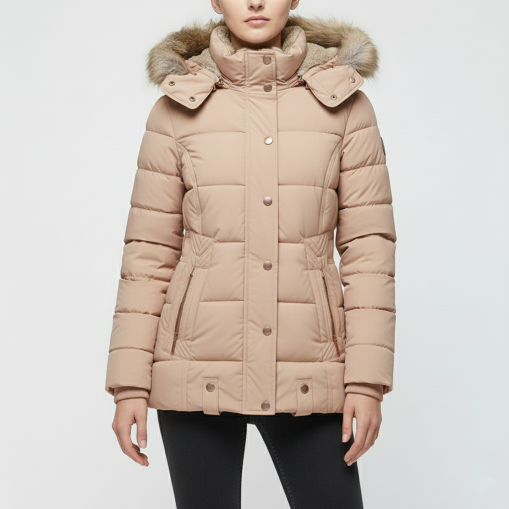 Damen Winterjacke mit Fellfutter | Gefütterte Langarm Jacke mit Kapuze, geradem Schnitt und praktischen Außentaschen
