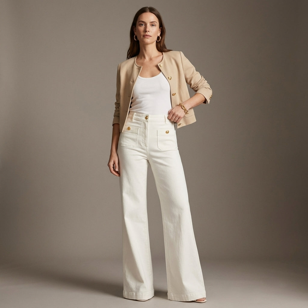 Damen High-Waist Hose mit Stretch-Denim | Figurformend &amp; Beinverlängernd | Weites Bein in voller Länge