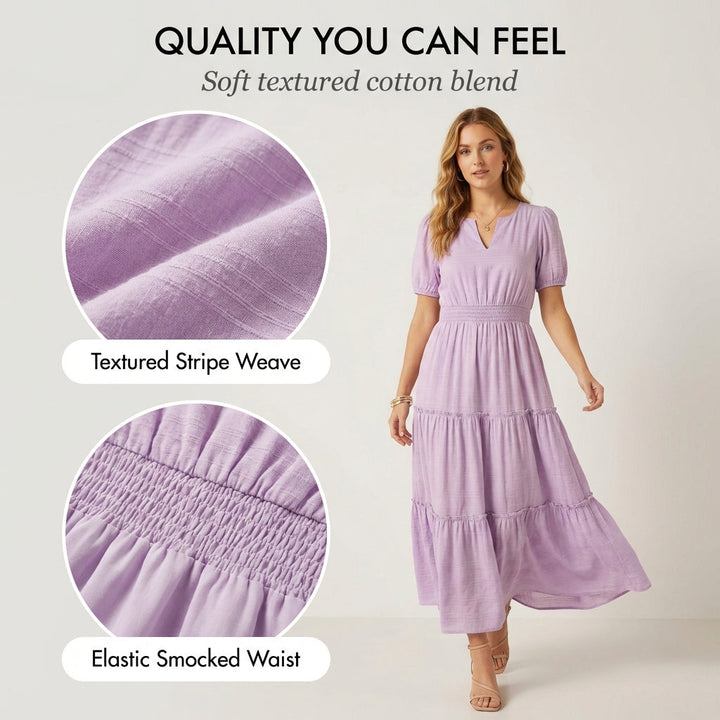 Maxi dress with smocked waist &amp; tiered ruffles | V-neck, butterfly sleeves &amp; pockets | Airy, figure-flattering