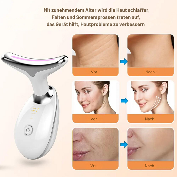 EMS microcurrent neck &amp; face massager with LED | Vibration massage against swelling | Firming for face &amp; décolleté