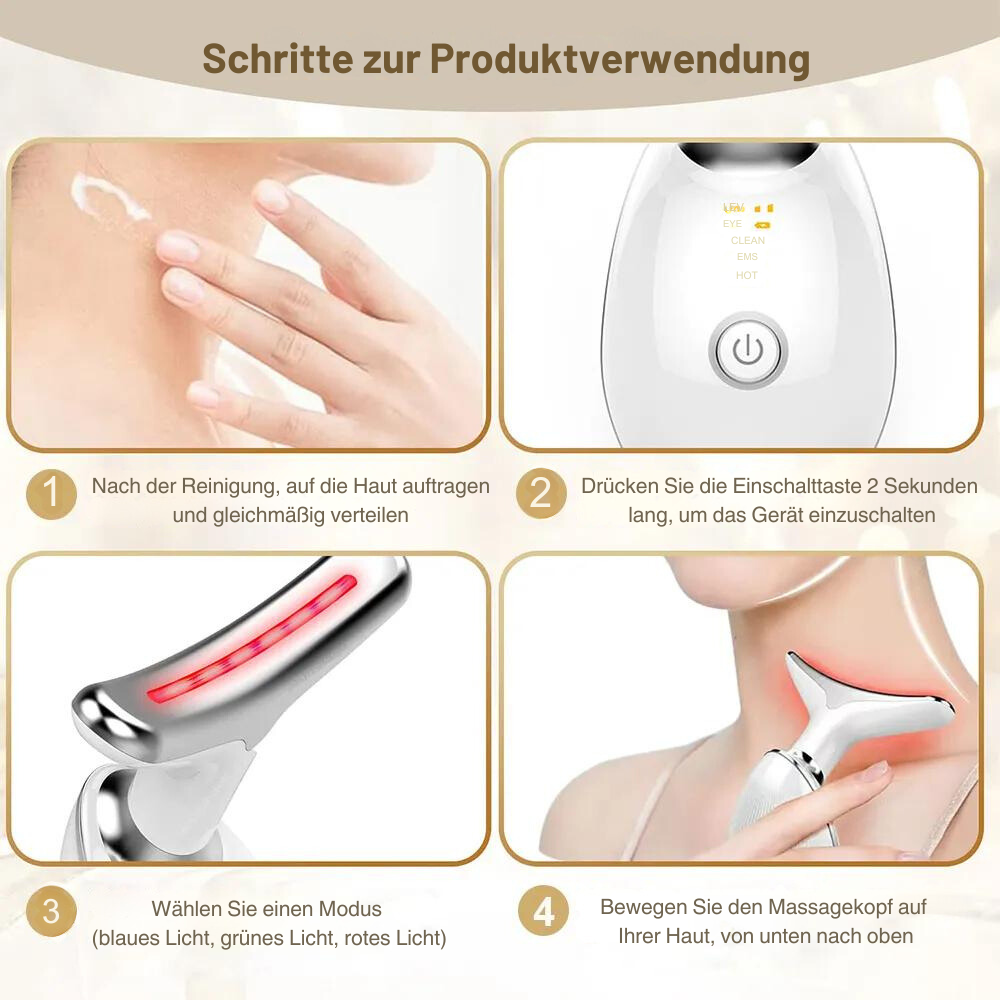 EMS microcurrent neck &amp; face massager with LED | Vibration massage against swelling | Firming for face &amp; décolleté