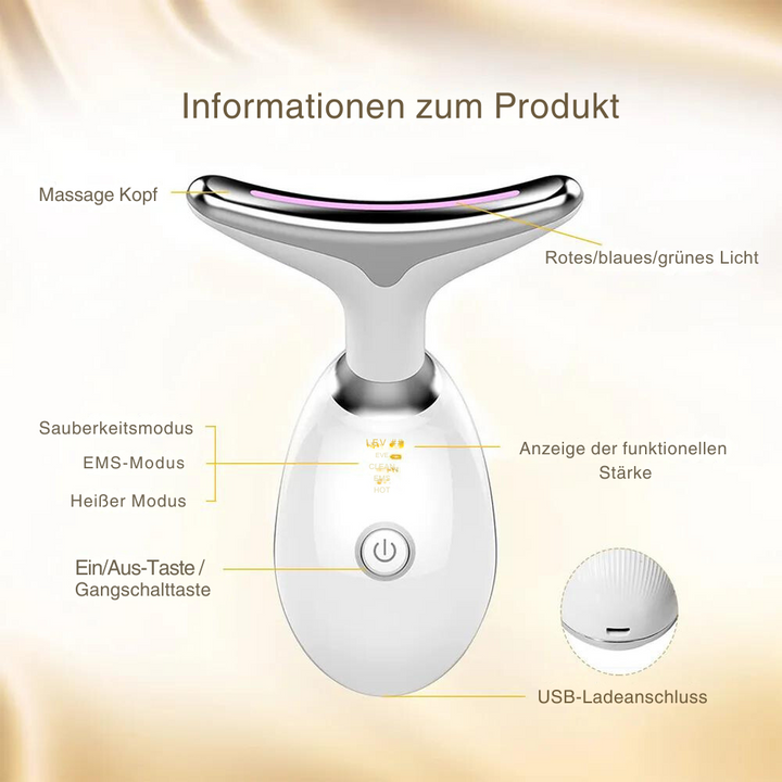 EMS microcurrent neck &amp; face massager with LED | Vibration massage against swelling | Firming for face &amp; décolleté