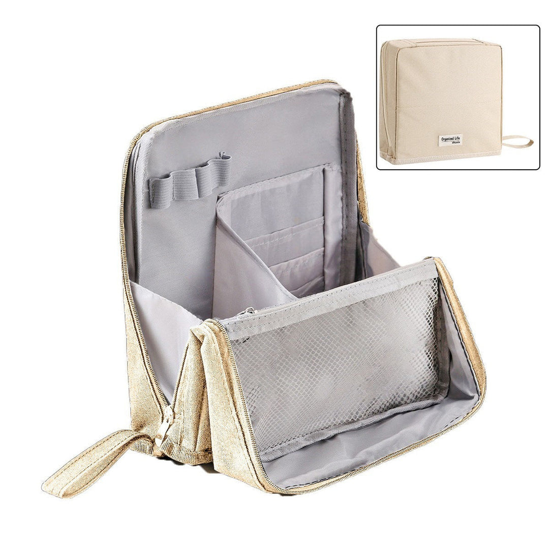 Trousse de toilette de voyage avec compartiments fixes + protège-brosse | Lunette déperlante, intérieur lavable et étanche | Renforcée et plate dans la valise | 23×7×20 cm
