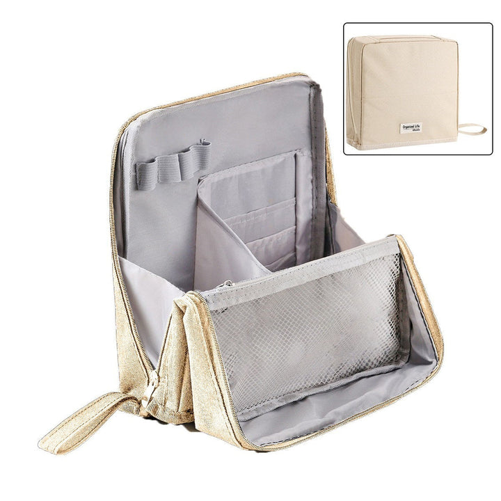 Trousse de toilette de voyage avec compartiments fixes + protège-brosse | Lunette déperlante, intérieur lavable et étanche | Renforcée et plate dans la valise | 23×7×20 cm