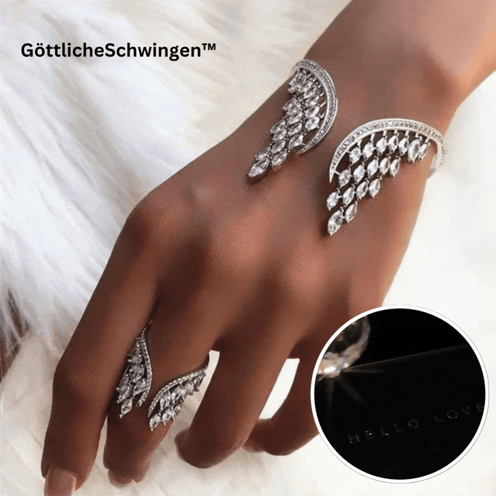 Engelshorn Armreif verstellbar | Flügel-Design mit Zirkonia | Eleganter Schmuck aus Legierung | Für Alltag &amp; Anlass