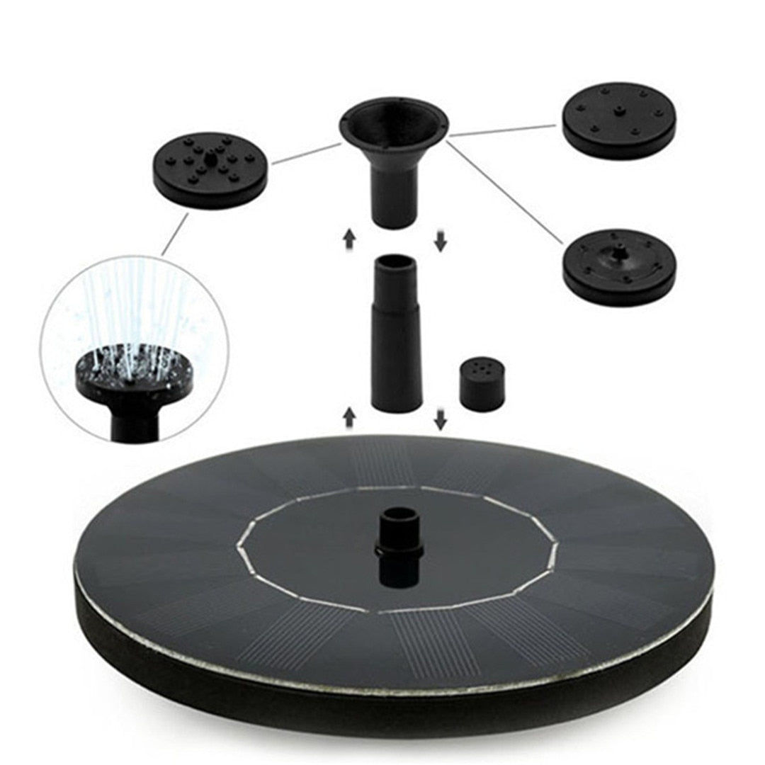 Schwimmender Solar Springbrunnen 1,6 W | Für Teich &amp; Vogeltränke | 6 Fontänenaufsätze kabellos | 80 cm Förderhöhe