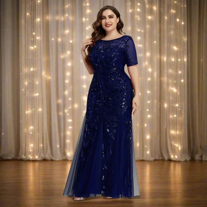 Damen Abendkleid in großen Größen | Elegantes Paillettenkleid mit Mesh-Stickerei und Meerjungfrau-Schnitt für festliche Anlässe