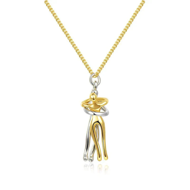 Umarmungs-Herz Anhänger Kette | Edelstahlkette mit Messing-Anhänger | Symbol für Liebe &amp; Verbundenheit | Geschenkidee