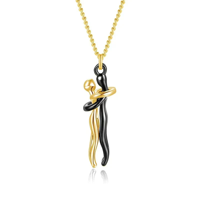 Umarmungs-Herz Anhänger Kette | Edelstahlkette mit Messing-Anhänger | Symbol für Liebe &amp; Verbundenheit | Geschenkidee