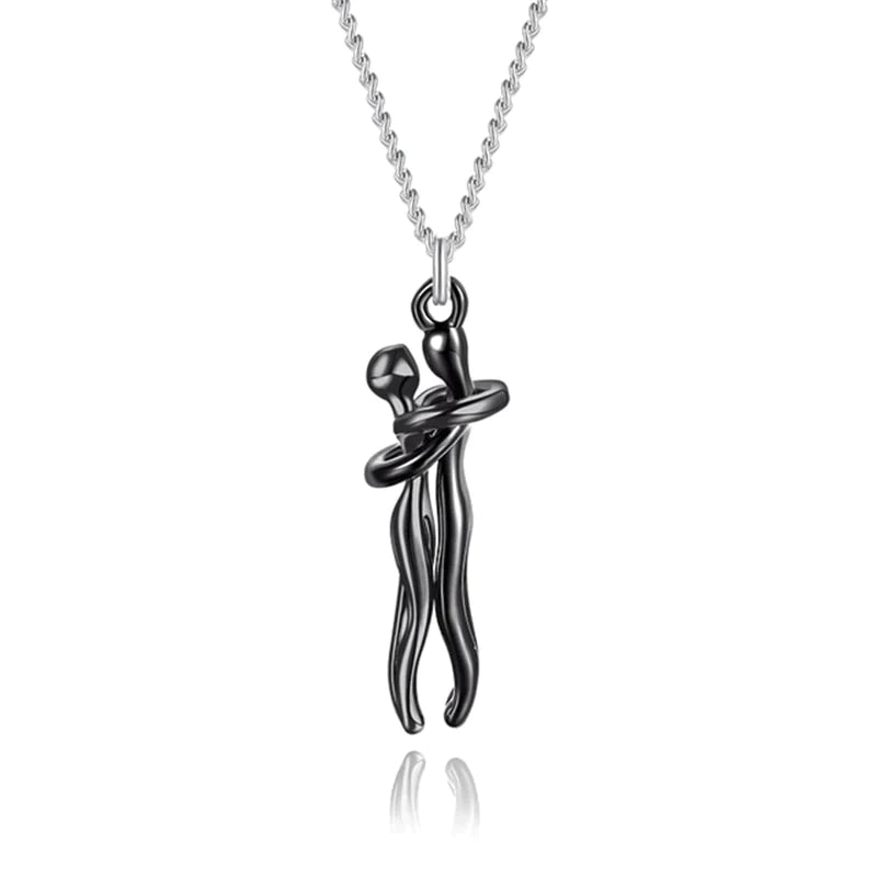 Umarmungs-Herz Anhänger Kette | Edelstahlkette mit Messing-Anhänger | Symbol für Liebe &amp; Verbundenheit | Geschenkidee