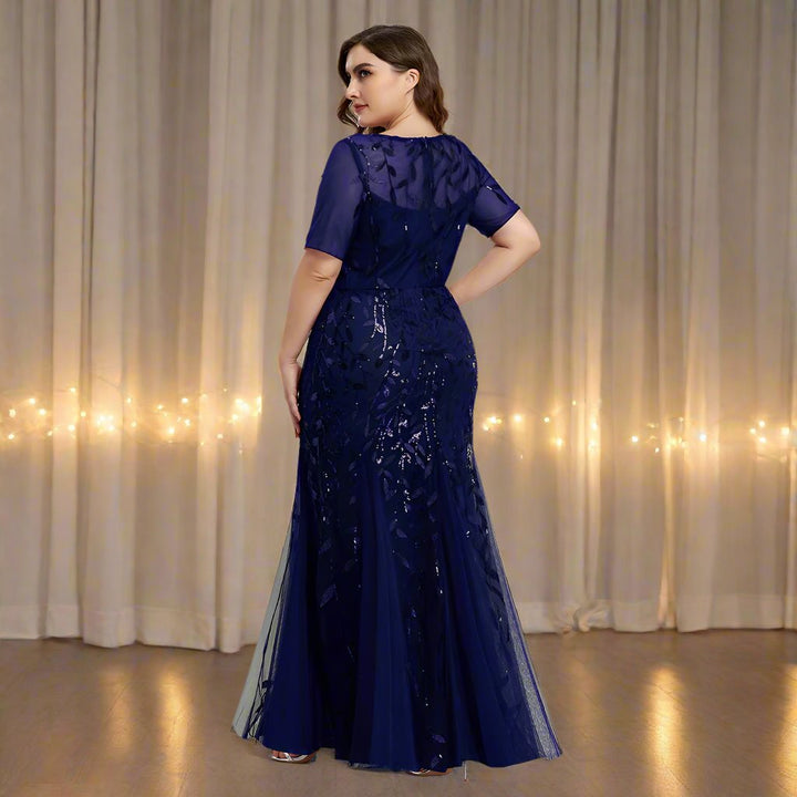 Damen Abendkleid in großen Größen | Elegantes Paillettenkleid mit Mesh-Stickerei und Meerjungfrau-Schnitt für festliche Anlässe