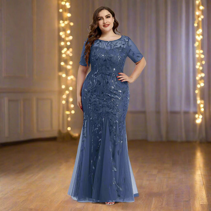 Damen Abendkleid in großen Größen | Elegantes Paillettenkleid mit Mesh-Stickerei und Meerjungfrau-Schnitt für festliche Anlässe