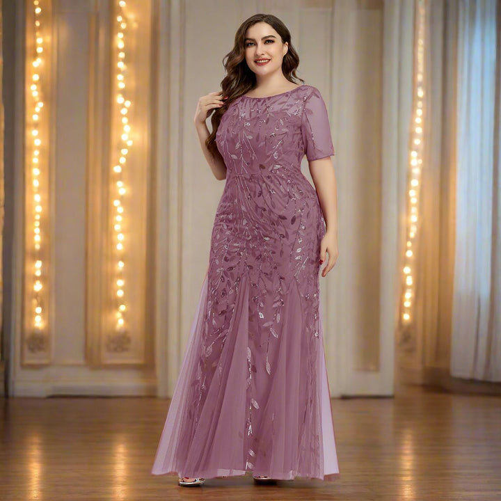 Damen Abendkleid in großen Größen | Elegantes Paillettenkleid mit Mesh-Stickerei und Meerjungfrau-Schnitt für festliche Anlässe