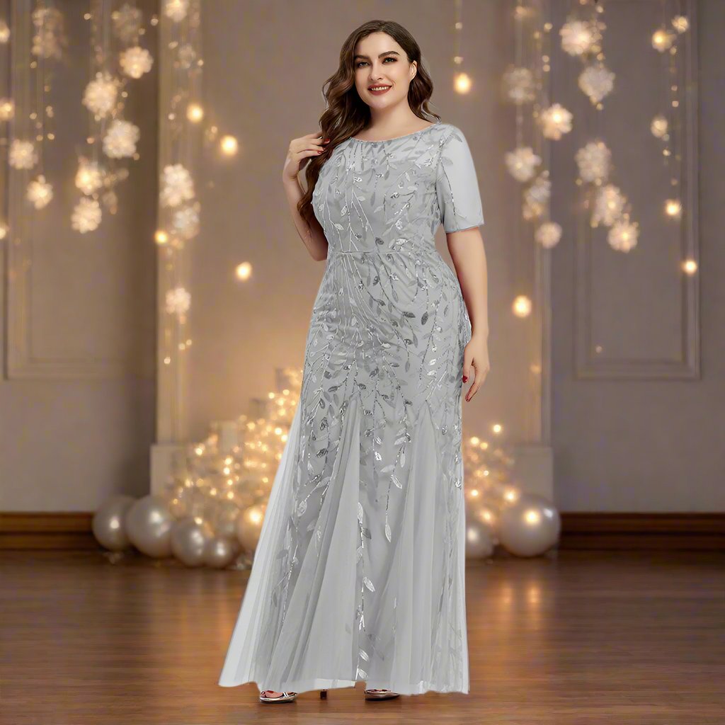 Damen Abendkleid in großen Größen | Elegantes Paillettenkleid mit Mesh-Stickerei und Meerjungfrau-Schnitt für festliche Anlässe