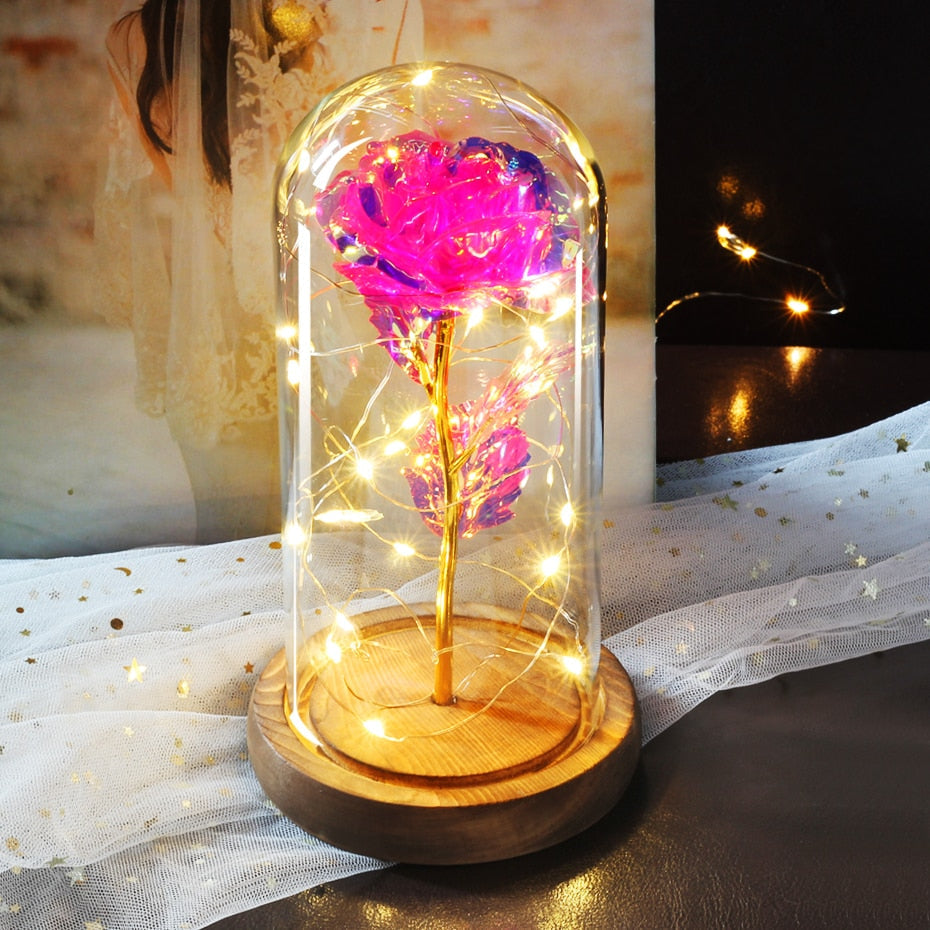 Artificial eternal rose LED light