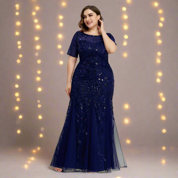 Damen Abendkleid in großen Größen | Elegantes Paillettenkleid mit Mesh-Stickerei und Meerjungfrau-Schnitt für festliche Anlässe