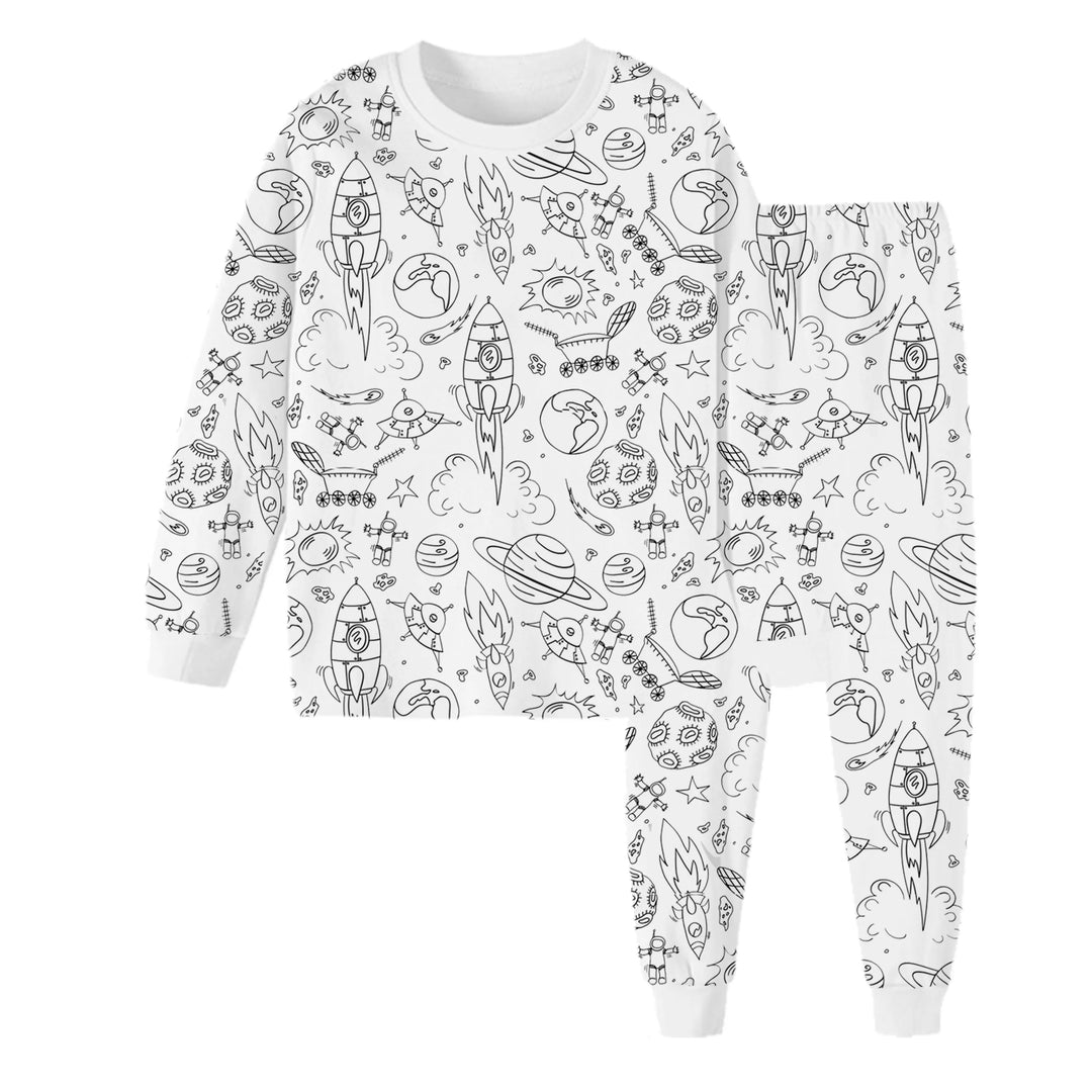 Children’s coloring pajama | Includes washable markers | Soft, breathable cotton | Reusable for ages 3–10