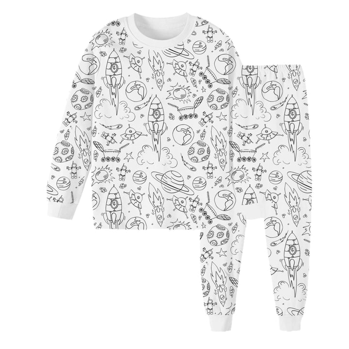 Children’s coloring pajama | Includes washable markers | Soft, breathable cotton | Reusable for ages 3–10