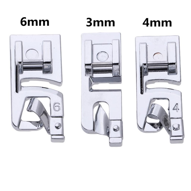 Breite Rollsaumfuß-Set 3-teilig (3/4/6 mm) | Saubere, umgeschlagene Säume wie vom Profi | Edelstahl Nähfüße | Für viele Nähmaschinen