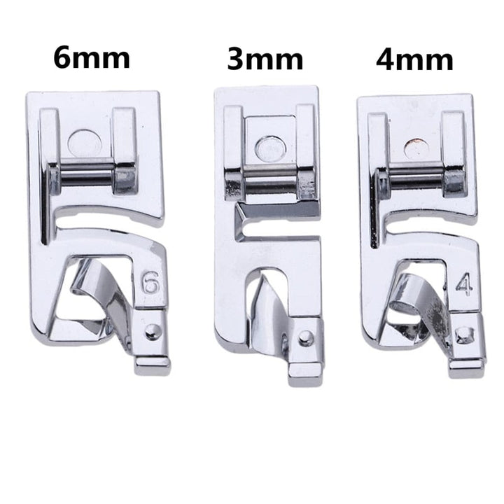 Breite Rollsaumfuß-Set 3-teilig (3/4/6 mm) | Saubere, umgeschlagene Säume wie vom Profi | Edelstahl Nähfüße | Für viele Nähmaschinen