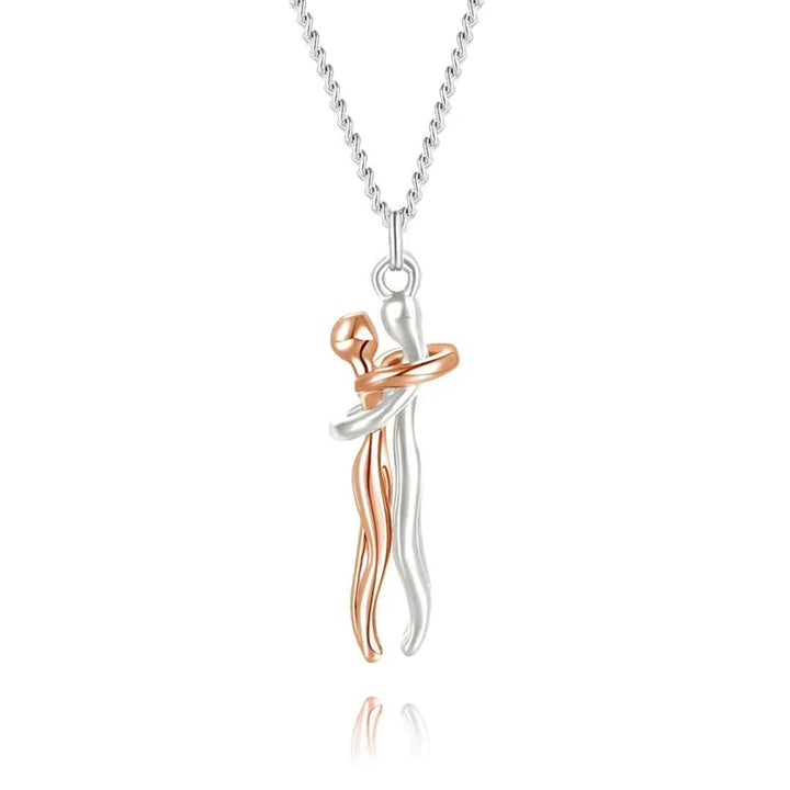 Umarmungs-Herz Anhänger Kette | Edelstahlkette mit Messing-Anhänger | Symbol für Liebe &amp; Verbundenheit | Geschenkidee