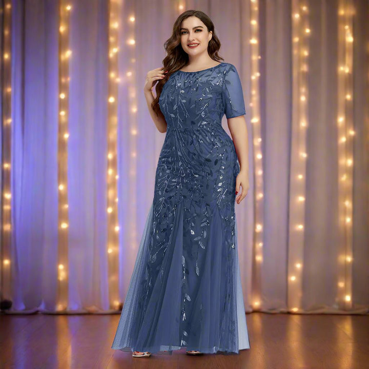 Damen Abendkleid in großen Größen | Elegantes Paillettenkleid mit Mesh-Stickerei und Meerjungfrau-Schnitt für festliche Anlässe