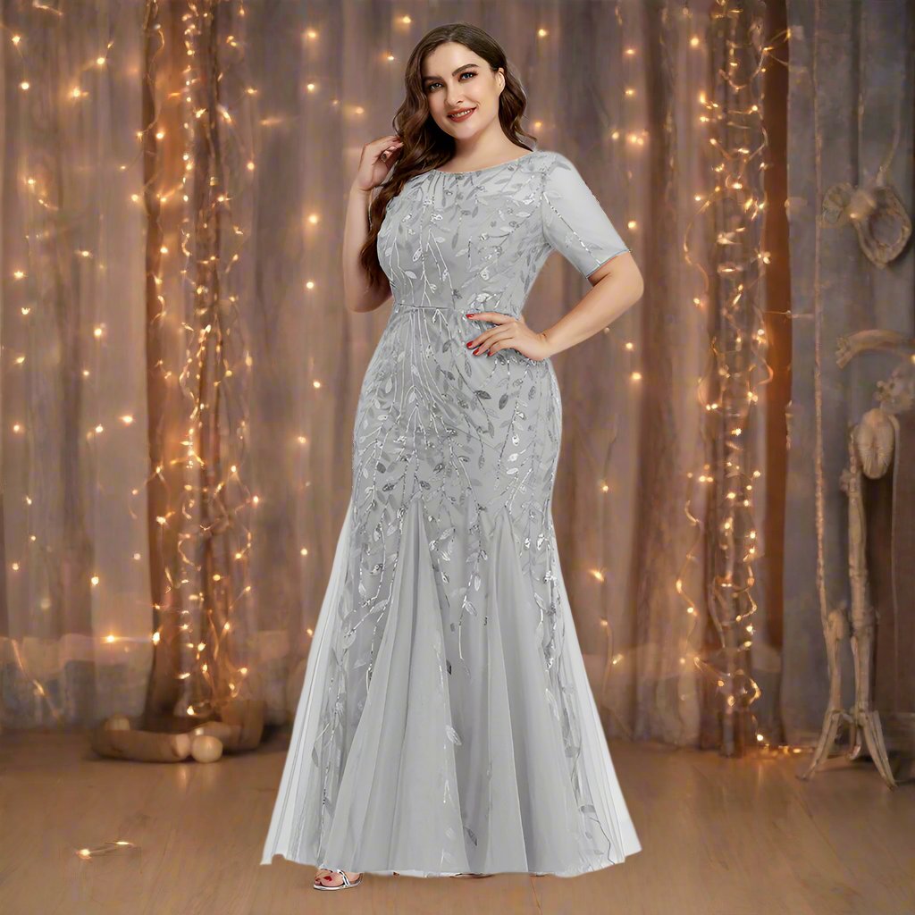 Damen Abendkleid in großen Größen | Elegantes Paillettenkleid mit Mesh-Stickerei und Meerjungfrau-Schnitt für festliche Anlässe