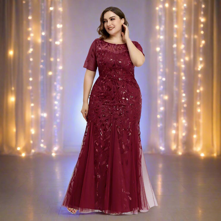 Damen Abendkleid in großen Größen | Elegantes Paillettenkleid mit Mesh-Stickerei und Meerjungfrau-Schnitt für festliche Anlässe