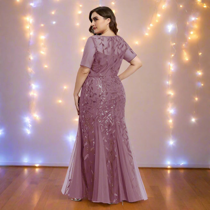Damen Abendkleid in großen Größen | Elegantes Paillettenkleid mit Mesh-Stickerei und Meerjungfrau-Schnitt für festliche Anlässe