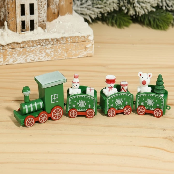Weihnachtseisenbahn | Dekorativer Weihnachtszug mit Figuren, farbenfrohen Waggons und nostalgischem Design als festliche Tischdekoration