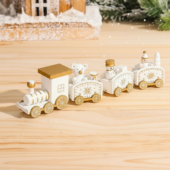 Weihnachtseisenbahn | Dekorativer Weihnachtszug mit Figuren, farbenfrohen Waggons und nostalgischem Design als festliche Tischdekoration