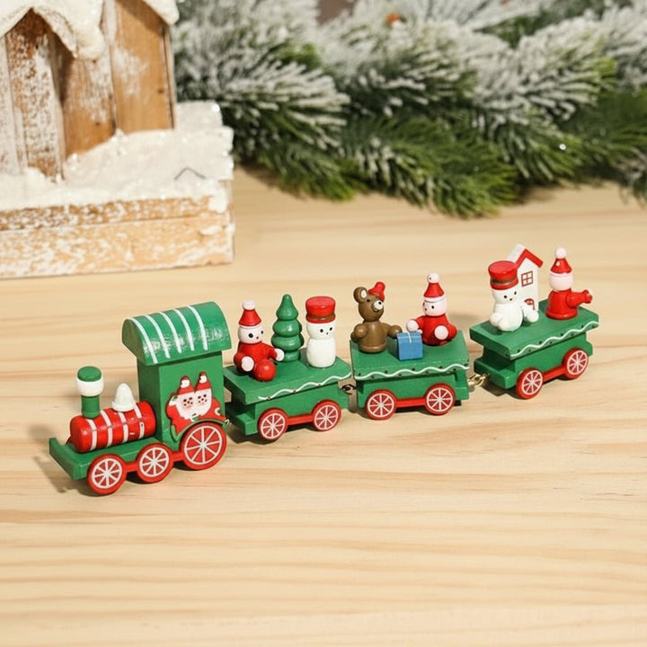 Weihnachtseisenbahn | Dekorativer Weihnachtszug mit Figuren, farbenfrohen Waggons und nostalgischem Design als festliche Tischdekoration