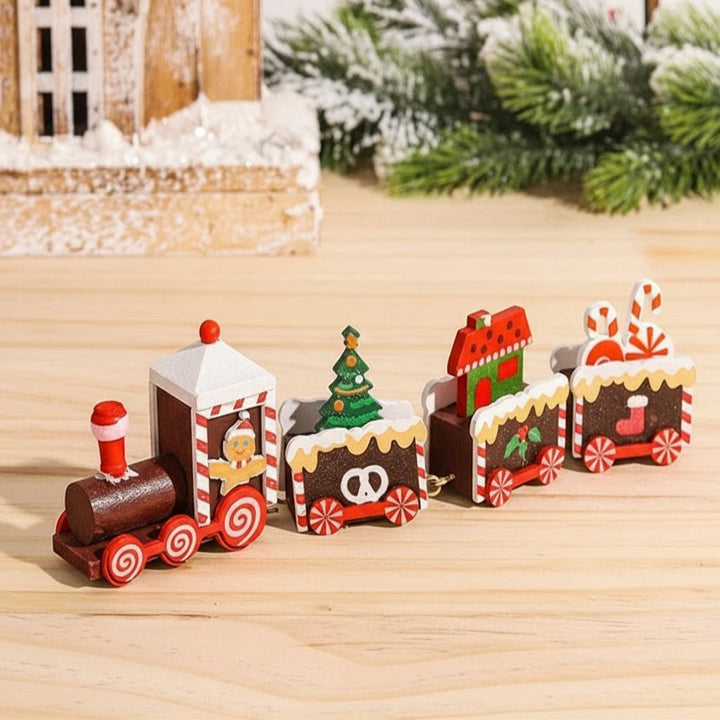 Weihnachtseisenbahn | Dekorativer Weihnachtszug mit Figuren, farbenfrohen Waggons und nostalgischem Design als festliche Tischdekoration