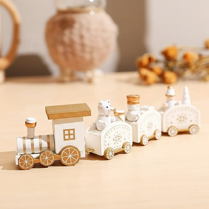 Weihnachtseisenbahn | Dekorativer Weihnachtszug mit Figuren, farbenfrohen Waggons und nostalgischem Design als festliche Tischdekoration