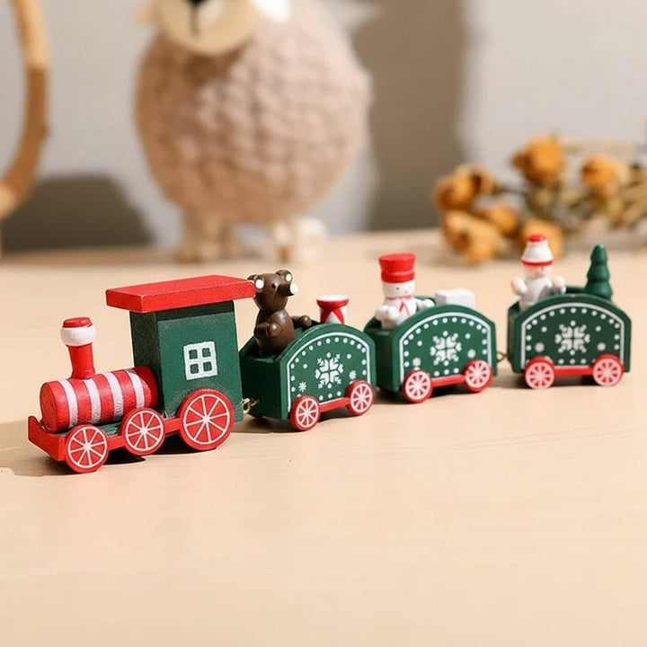 Weihnachtseisenbahn | Dekorativer Weihnachtszug mit Figuren, farbenfrohen Waggons und nostalgischem Design als festliche Tischdekoration