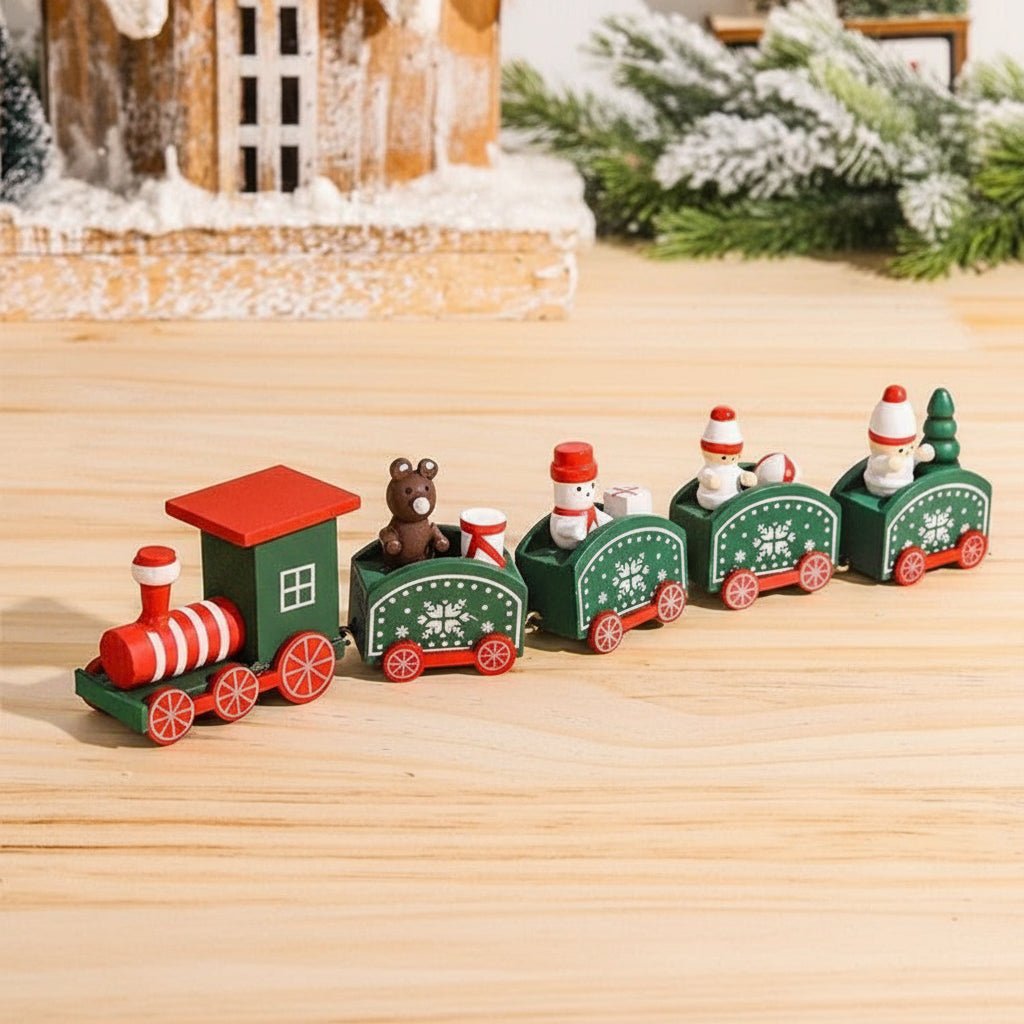 Weihnachtseisenbahn | Dekorativer Weihnachtszug mit Figuren, farbenfrohen Waggons und nostalgischem Design als festliche Tischdekoration