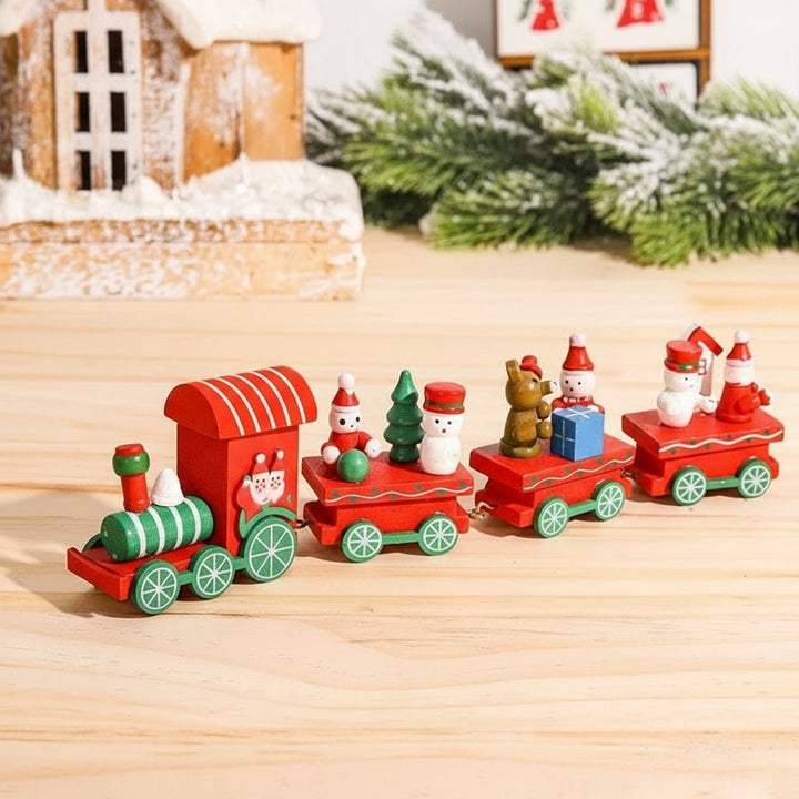 Weihnachtseisenbahn | Dekorativer Weihnachtszug mit Figuren, farbenfrohen Waggons und nostalgischem Design als festliche Tischdekoration