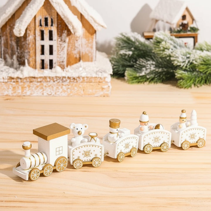 Weihnachtseisenbahn | Dekorativer Weihnachtszug mit Figuren, farbenfrohen Waggons und nostalgischem Design als festliche Tischdekoration