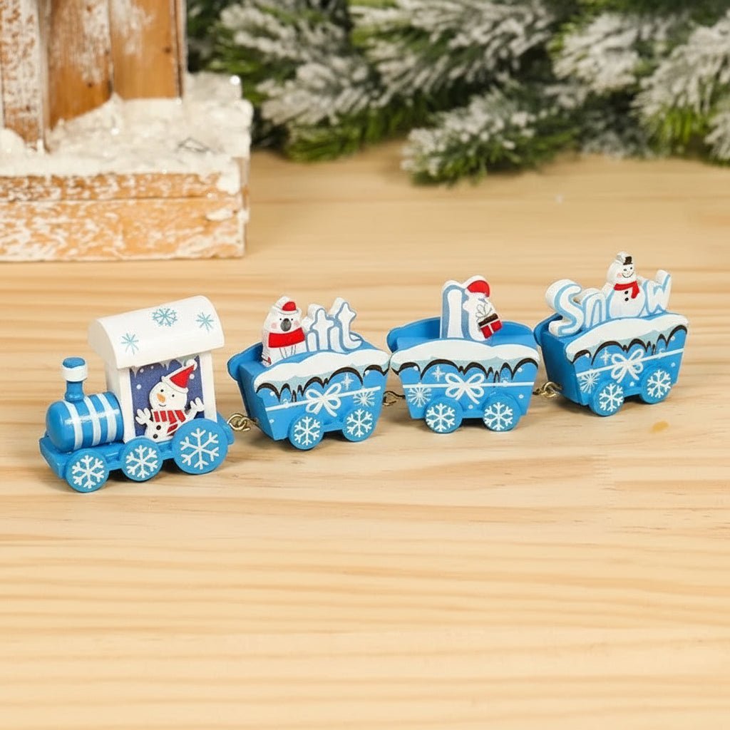 Weihnachtseisenbahn | Dekorativer Weihnachtszug mit Figuren, farbenfrohen Waggons und nostalgischem Design als festliche Tischdekoration