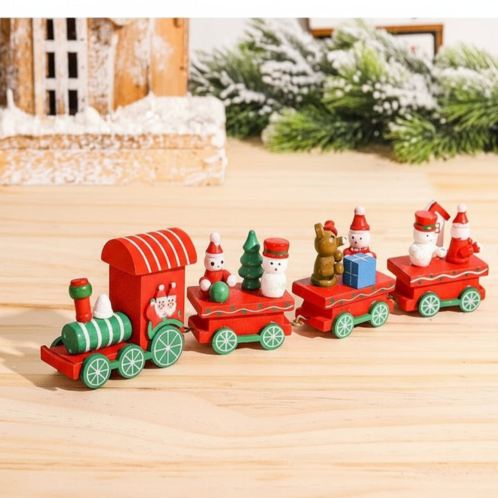 Weihnachtseisenbahn | Dekorativer Weihnachtszug mit Figuren, farbenfrohen Waggons und nostalgischem Design als festliche Tischdekoration